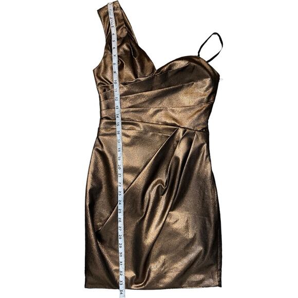 ROBERT RODRIGUEZ Metallic Mini Cocktail Dress One Shoulder Sheath Bronze Size 0 - Picture 11 of 16